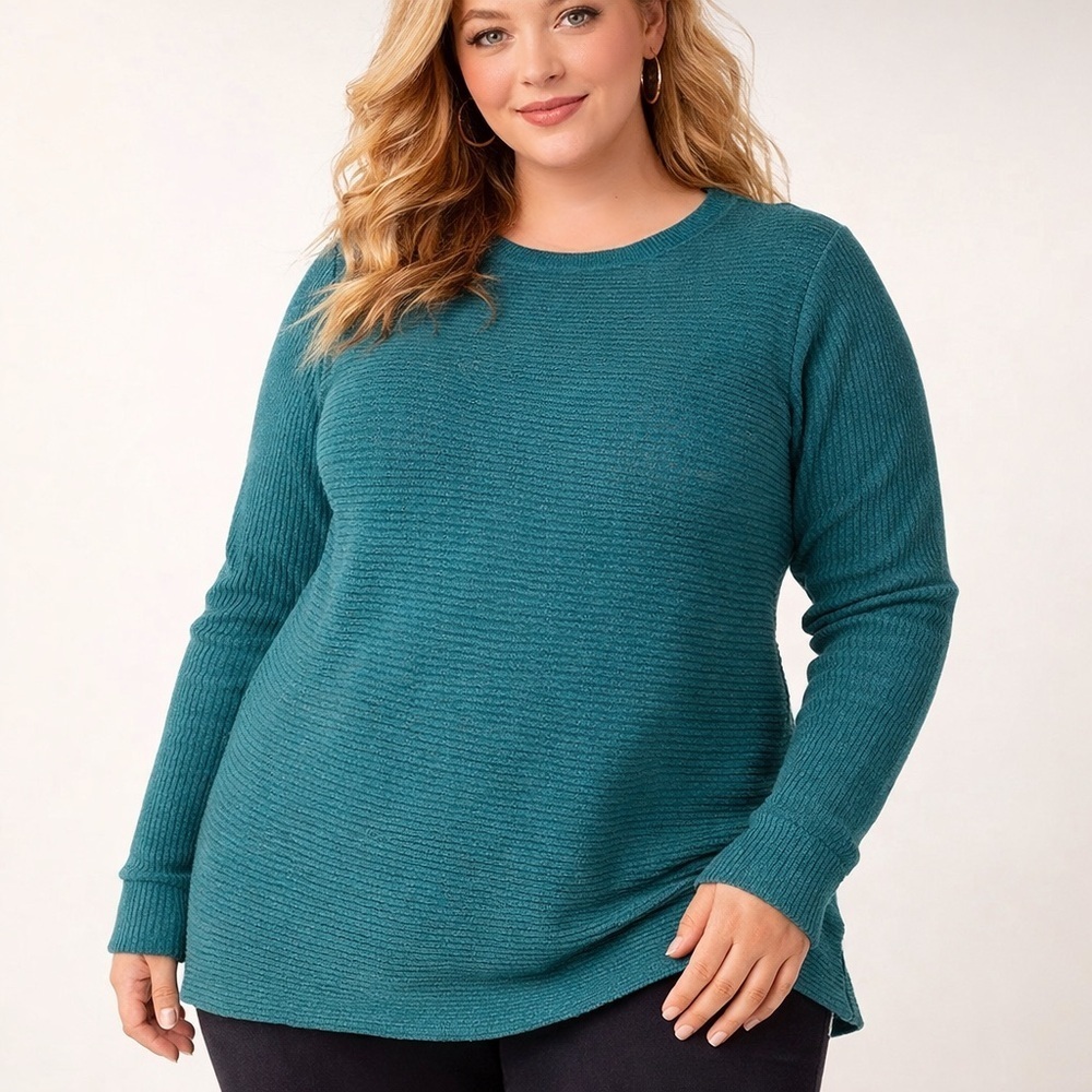 LOGO by Lori Goldstein Womens Sweater Plus Sz 4X Teal Blue Asymmetric Ribbed